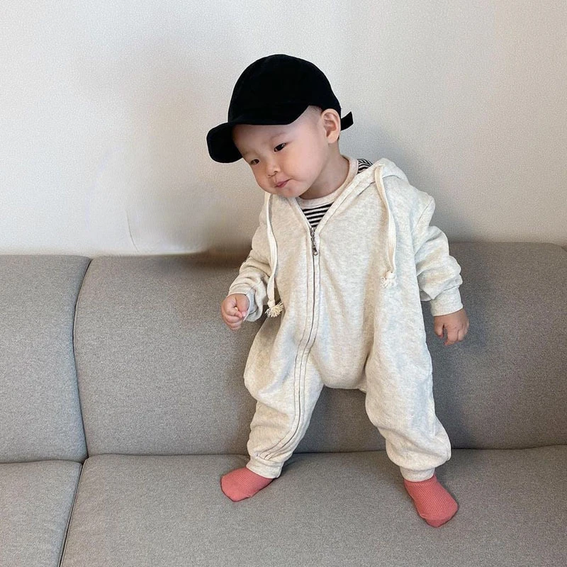 

2023 New Newborn Toddler Kids Baby Girls Romper Solid Long Sleeve Zipper Hooded Boys Jumpsuits Autumn Baby Playsuit
