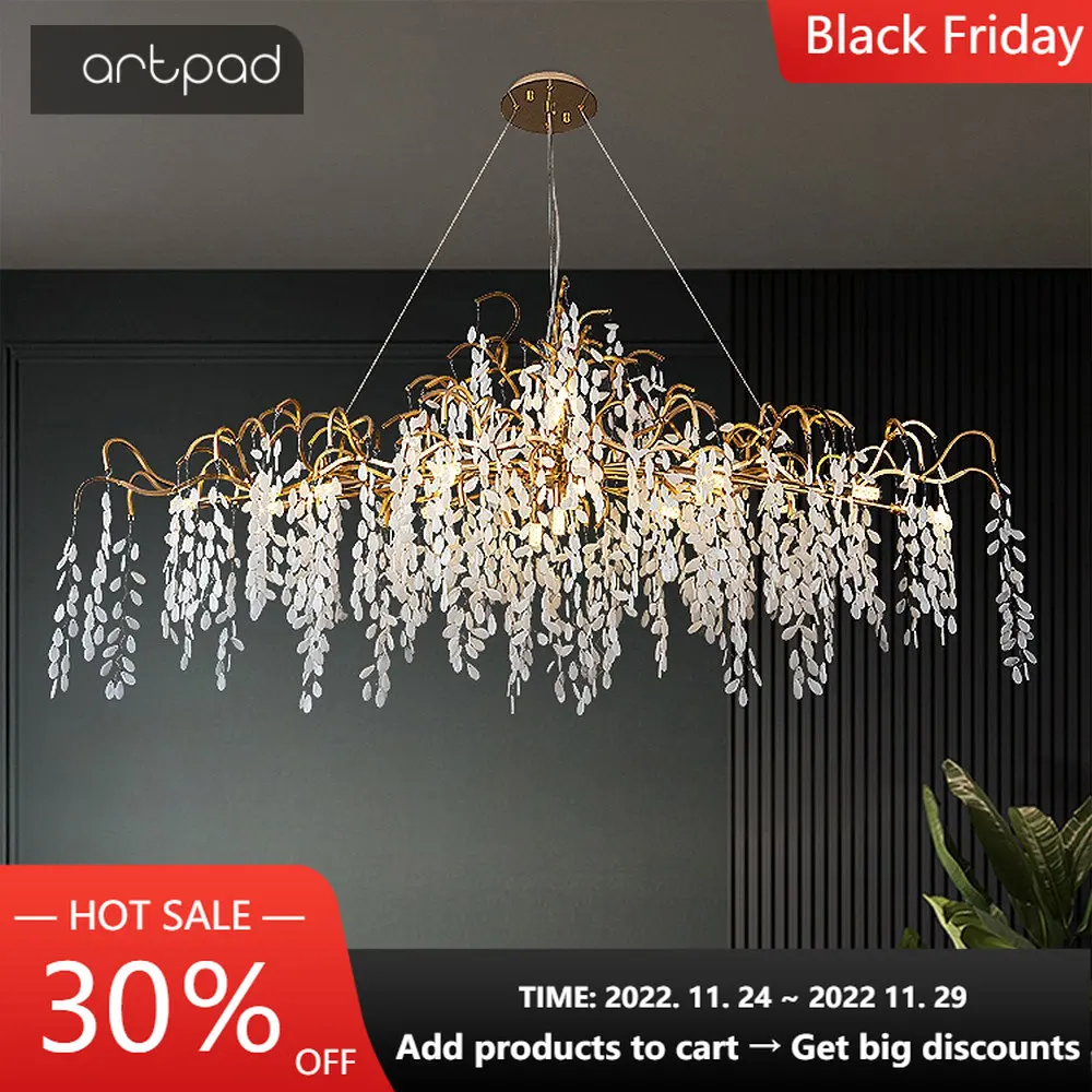 

2022 Luxury Aluminum Crystal Led Chandeliers Lighting Living Room Modern Gold Tree Branch Hanging Pendant Light Fixture