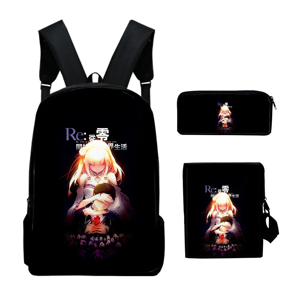 

Cartoon Re:Life in a different world from zero 3D 3pcs/Set School Bags Laptop Daypack Backpack Inclined shoulder bag Pencil Case