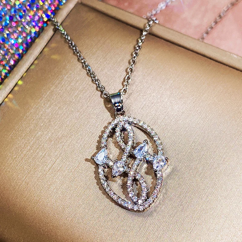 

2022 new fashion retro wild leaf necklace female temperament high-end copper-plated platinum zircon clavicle chain