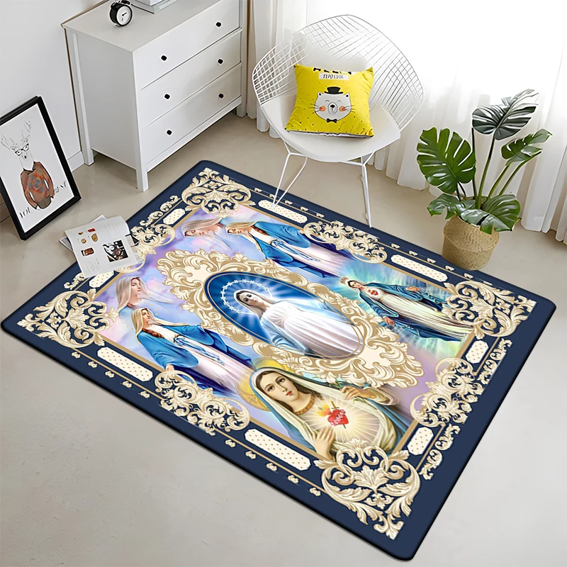 

Jesus Virgin Maria Believer Pray Mat Believer Carpet for Living Room Rugs Camping Picnic Mat Anti-Slip E-sports Rug Gift