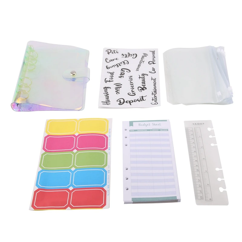 

A6 Budget Binder, PVC Notebook 6-Ring Cover Planner Organizer With Budget Envelopes Sheets Pockets And Letters Labels