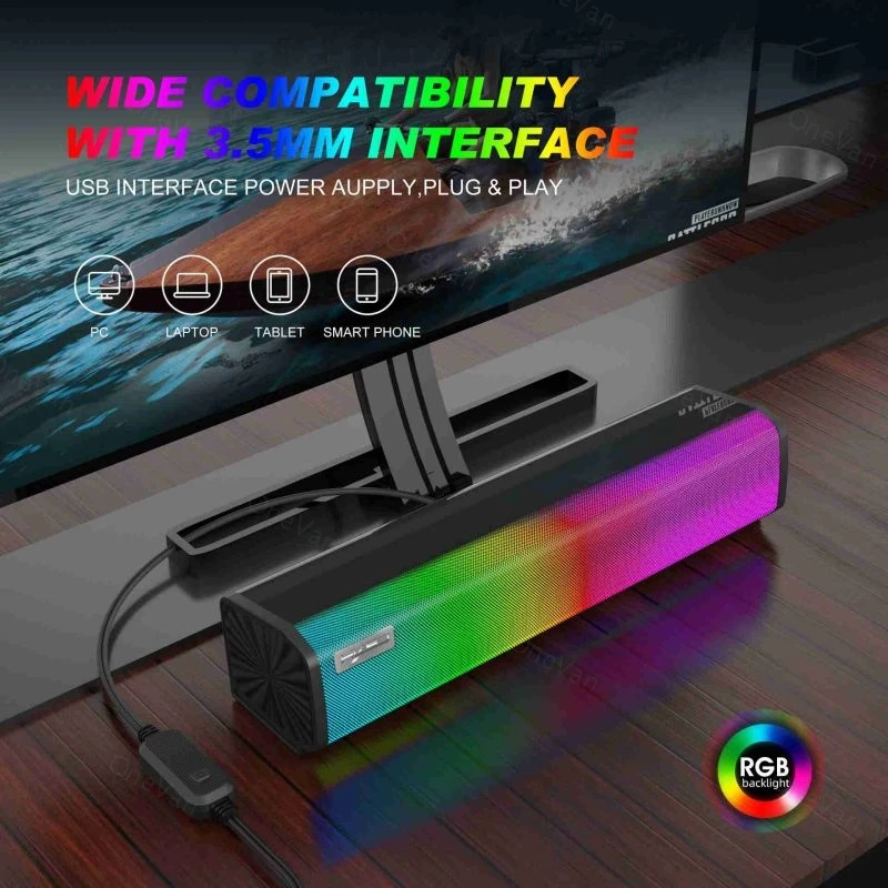 

RGB светящаяся звуковая панель из АБС-пластика, звуковая коробка, компьютерная колонка, 9 видов освещения, регулируемая Подарочная игра, Звук ...