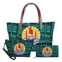 french polynesia print women handbag wallet neceser set exquisite large capacity bag ladies money purses