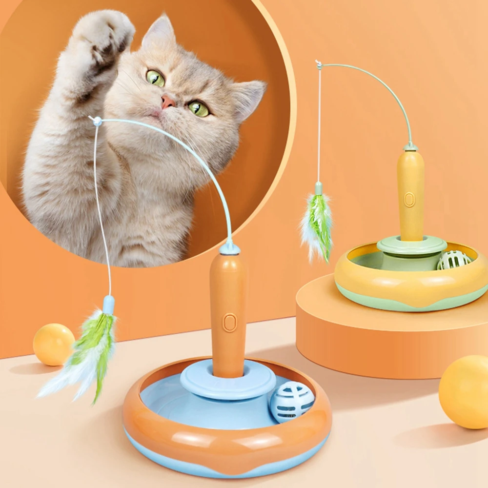 

Electric Cat Stick and Tracks Toy Automatic Rotating Interactive Cats Toys Tracks Ball Turntable Pet Kitten Funny Sticks