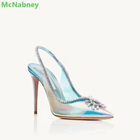 rhinestone clear pvc slingback pumps for women 2022 new pointed toe thin high heel sexy shallow fashion all match shoes