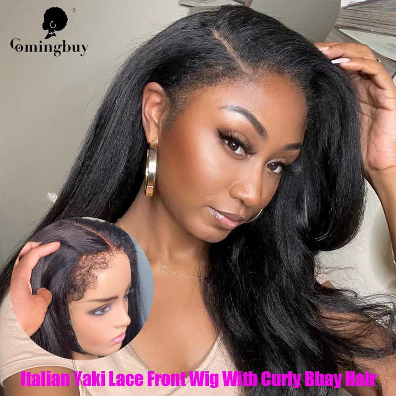 Yaki Straight Lace Frontal Human Hair Wig Brazilian Remy With Curly Baby Hair Italian Yaki Lace Wigs Kinky Edge For Black Virgin