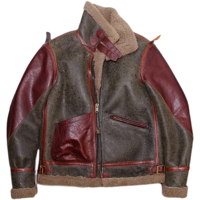 

B3 Bomber Leather Fur Jacket Slim Fit Thick Warm Military Style Winter Wear