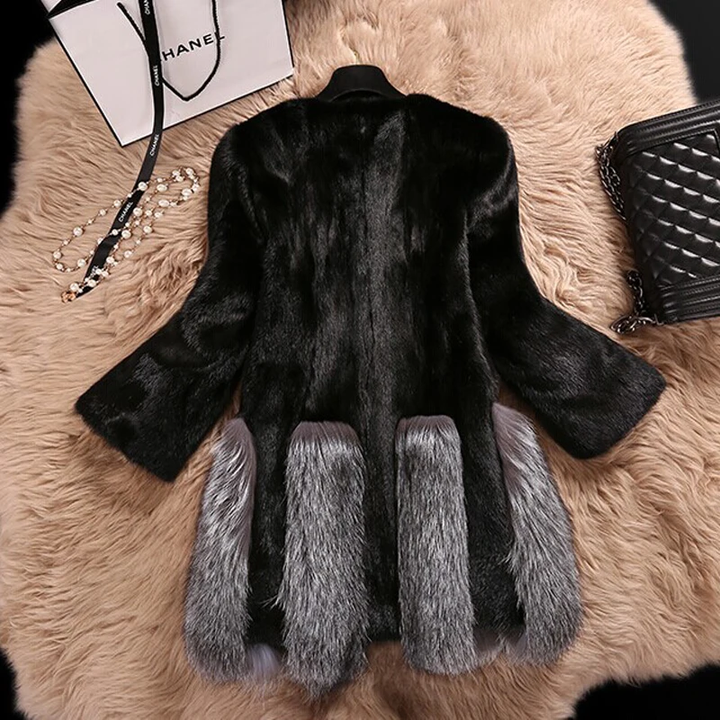 Luxurious Faux Mink Fur Splice Fox Fur Coat Women High Quality Faux Fur Jacket White Winter Warm Thick Fur Coats Plush Jacket