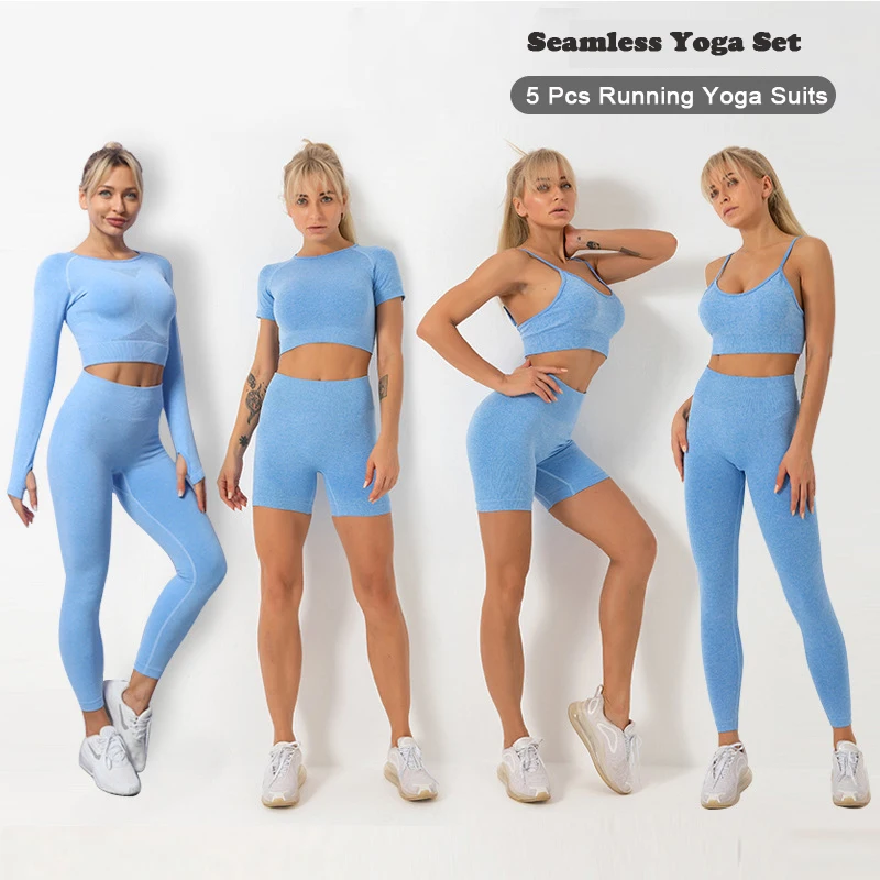 

Женский бесшовный комплект для спортзала, Топ с длинным рукавом + Леггинсы пуш-ап, брюки с высокой талией, костюмы для бега и йоги, женская од...