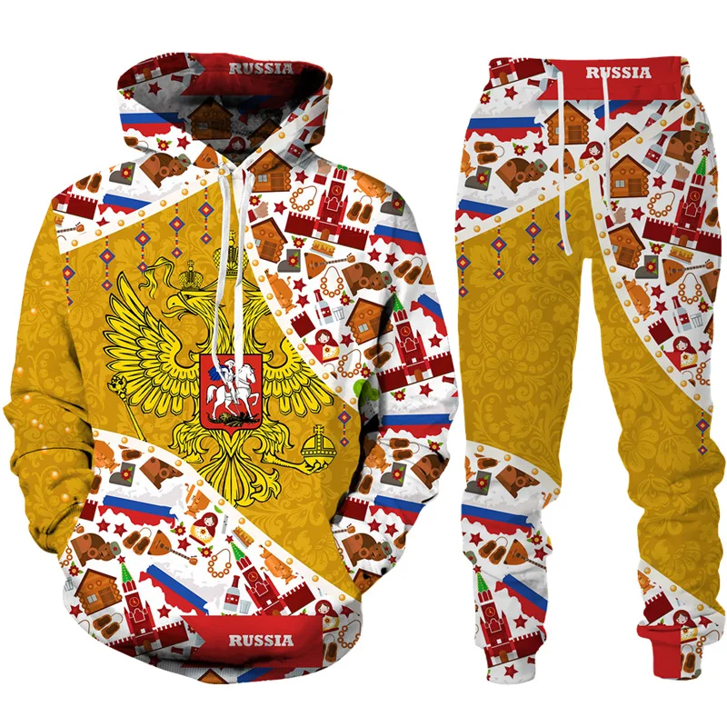 Спортивный костюм с принтом российского флага для мужчин и женщин повседневный