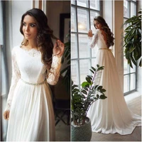 wedding dress sexy round neck long sleeves backless wedding dress bridesmaid dress full skirt tulle beach party bridal gown