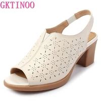 gktinoo 2022 summer woman sandals genuine leather elastic band high heels dress shoe peep toe ladies shoes sandalias mujer pumps