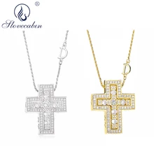 Slovecabin 925 Sterling Silver Italy Luxulry Double Cross Move D Letter Chain Belle Epoque Zircon Pendant Necklace Jewelry