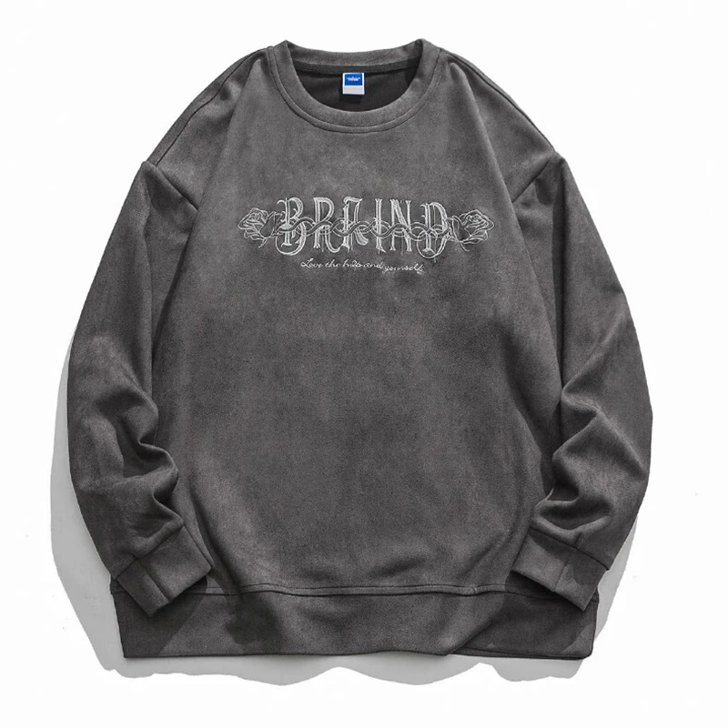 

Spring Oversize Long-Sleeved T-Shirt Men Flowers Embroidery Sweatshirts Fashion Korean Streetwear Baggy Shirt Clothing Tops Male