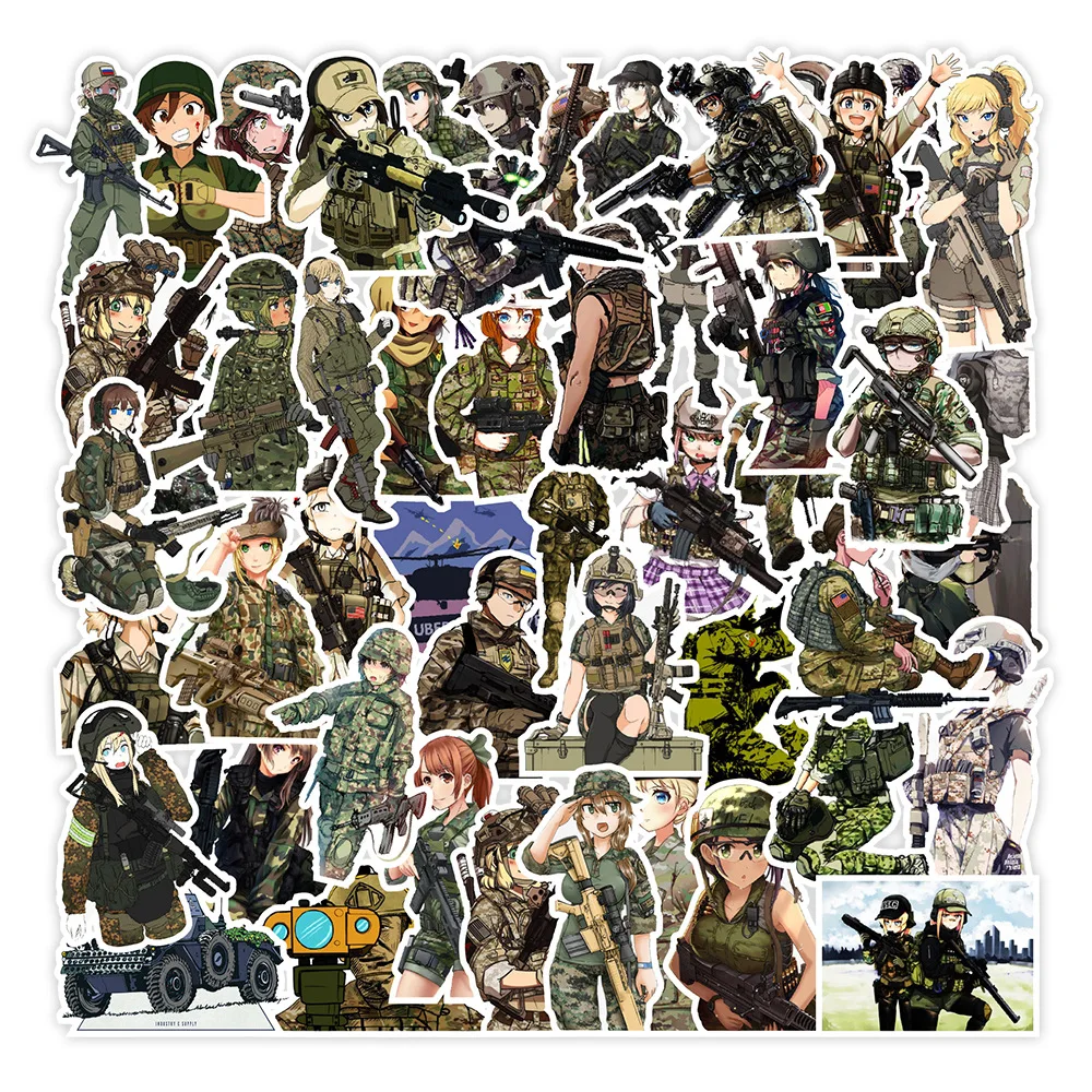 

50PCS Cartoon Anime Graffiti Stickers Camouflage Female Soldier Luggage Laptop Skateboard DIY Waterproof Stickers For Children