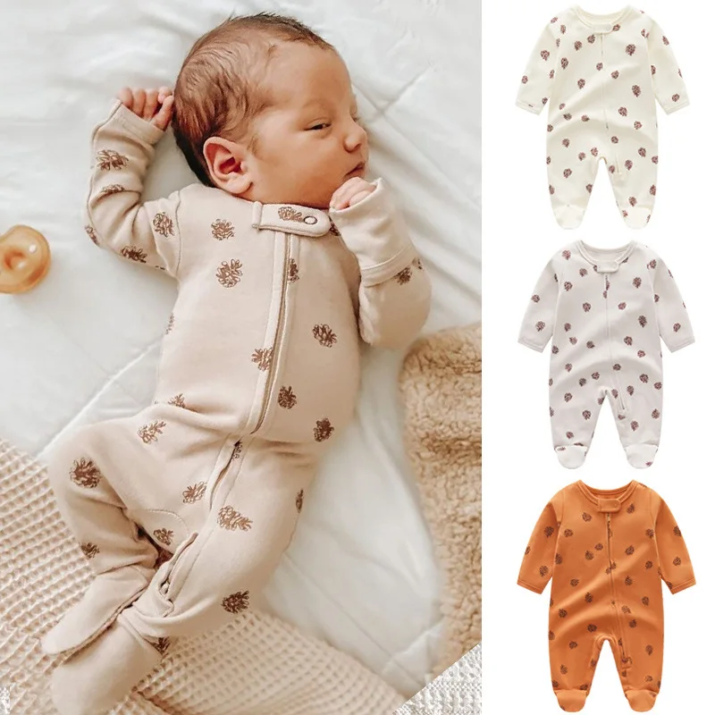 0-12M Baby Footie Jumpsuit Knitted Coral Velvet Baby Boy Girl Clothes Autumn Spring Newborn Zipper Romper Fashion Baby Clothing