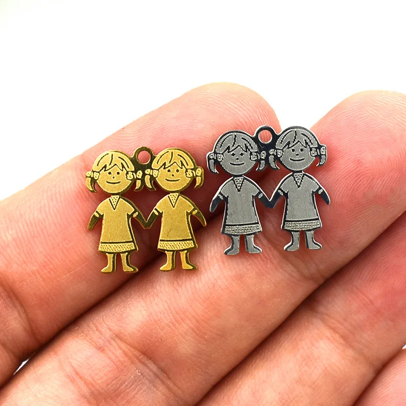 

5Pcs/Lot Fashion Stainless Steel Cut Pendant Little Girl Model Necklace Connector For DIY Jewelry Handmade Accessories Gift