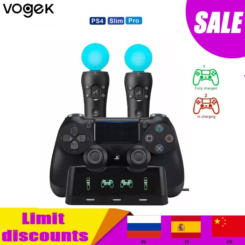

NEW2023 From Russia Warehouse PS4 Controller Charger Dual Fast PS4 Charging Dock for playstation 4 with LED Indicator Best Price