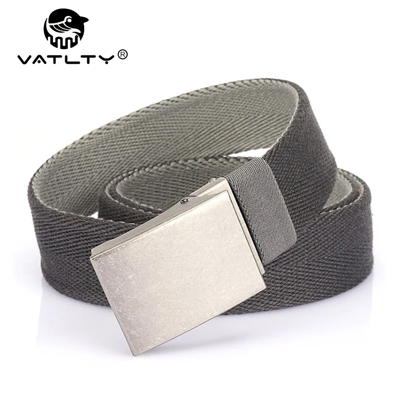 VATLTY New Reversible Belt For Men Alloy Silver Buckle Soft Comfortable Canvas Belt Female Trousers Jeans Waistband Girdles Male