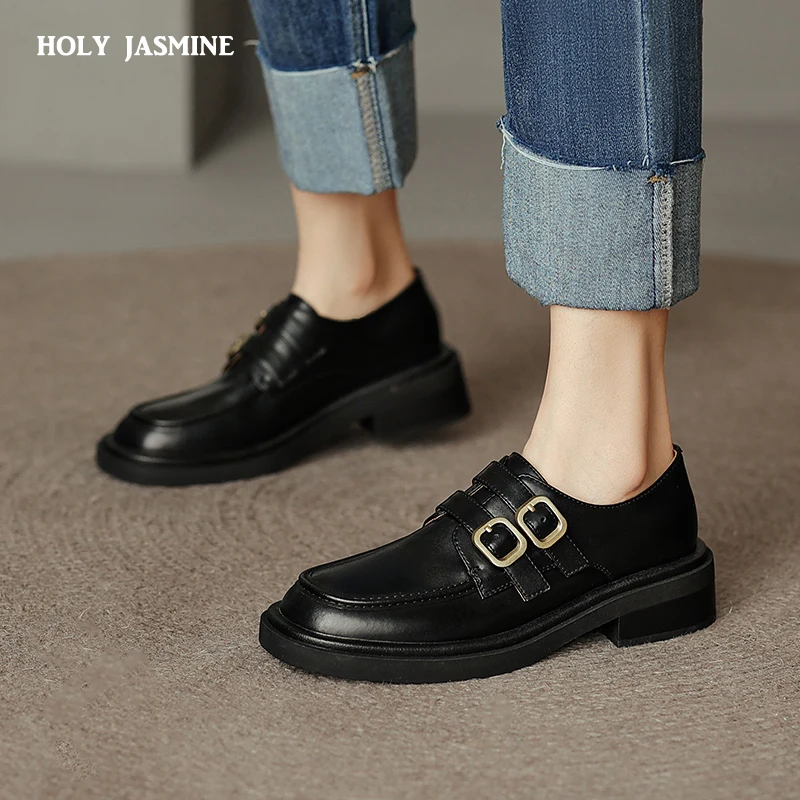 

2022 Autumn New Brand Fashion Genuine Leather Shoes Woman Thick Sole Platform Shoes Spring Summer Ladies Office Casual Shoes