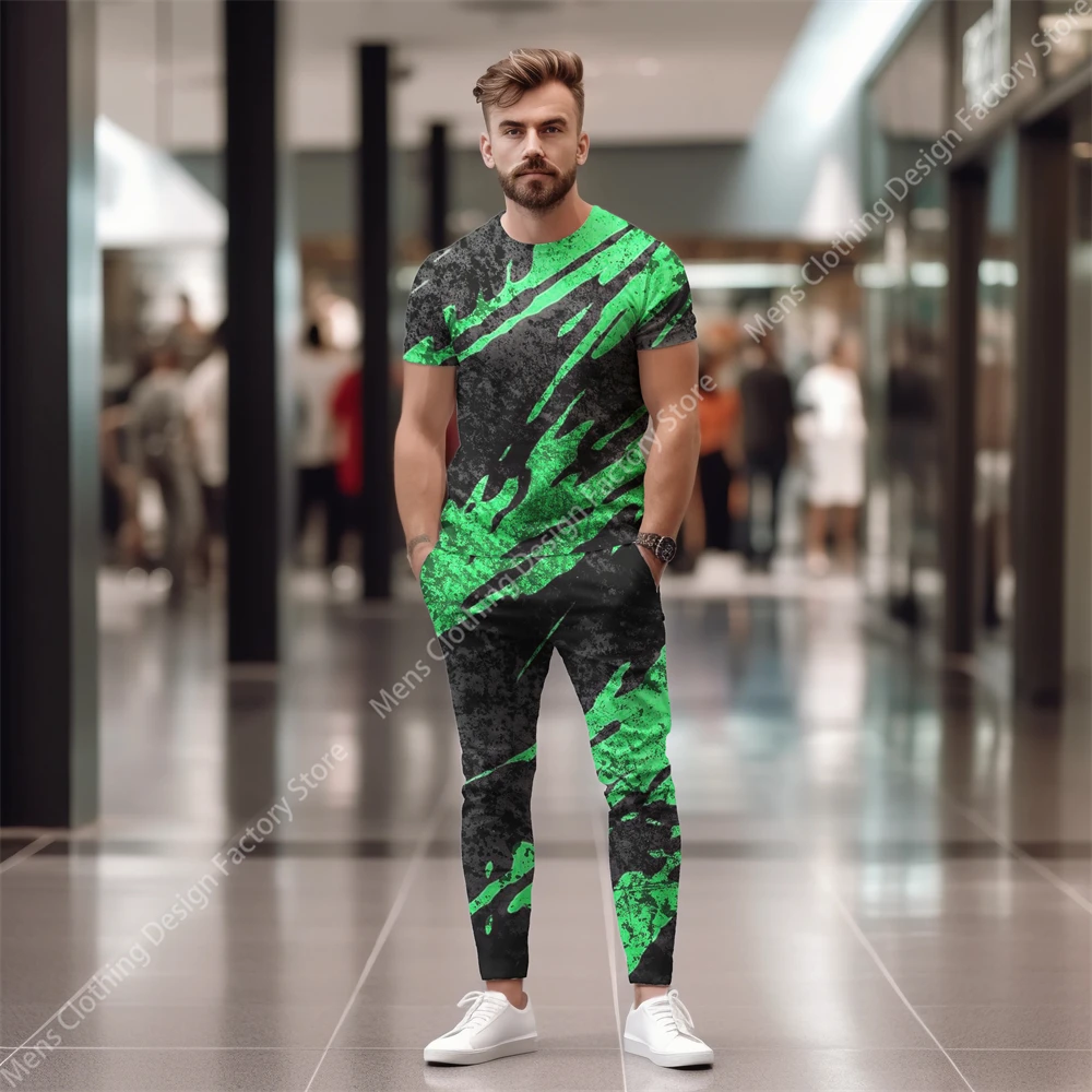 2023 Man Streetwear Short Sleeve T-Shirts+Pants Men's 2 Piece Set Men 3D Printing Tracksuit Men Fashion Casual T Shirt For Men