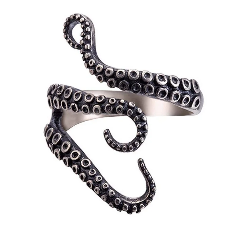 

Vintage Octopus Squid Kraken Ring Punk Silver Color Adjustable Ring Unisex Antique Sea Monster Jewelry Rings for Women Men