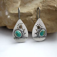 ethnic style drop shaped earrings retro simple metal engraving plant flowers womens hook dangle wedding earrings