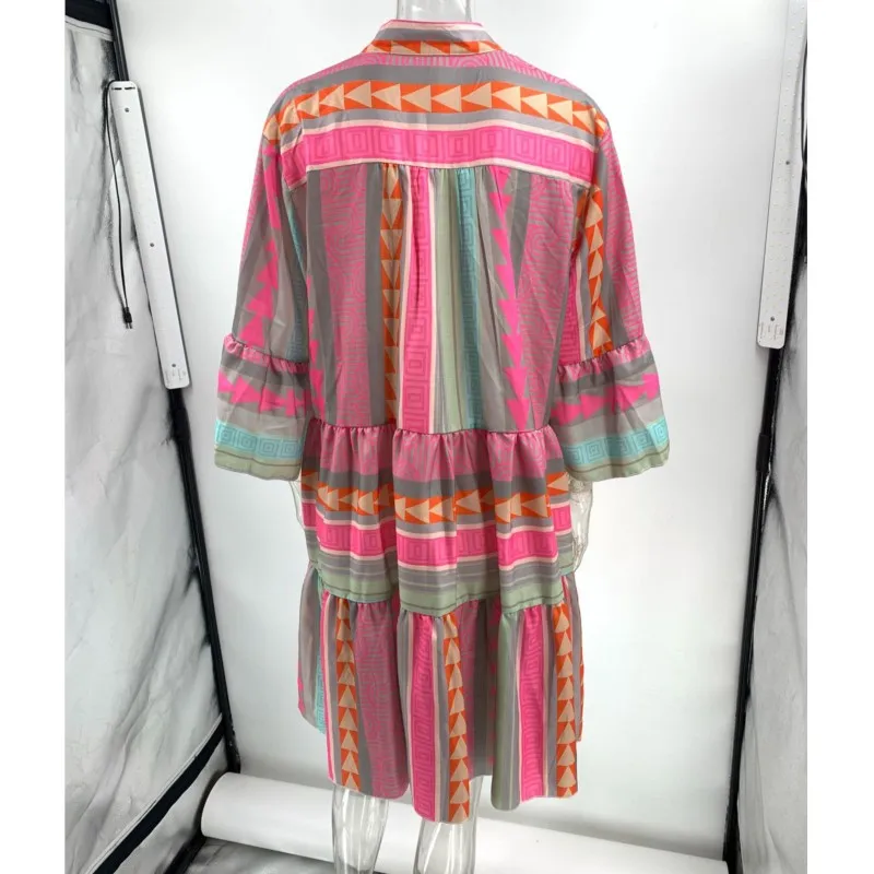 Женское свободное платье средней длины Осенний пуловер с V-образным вырезом и