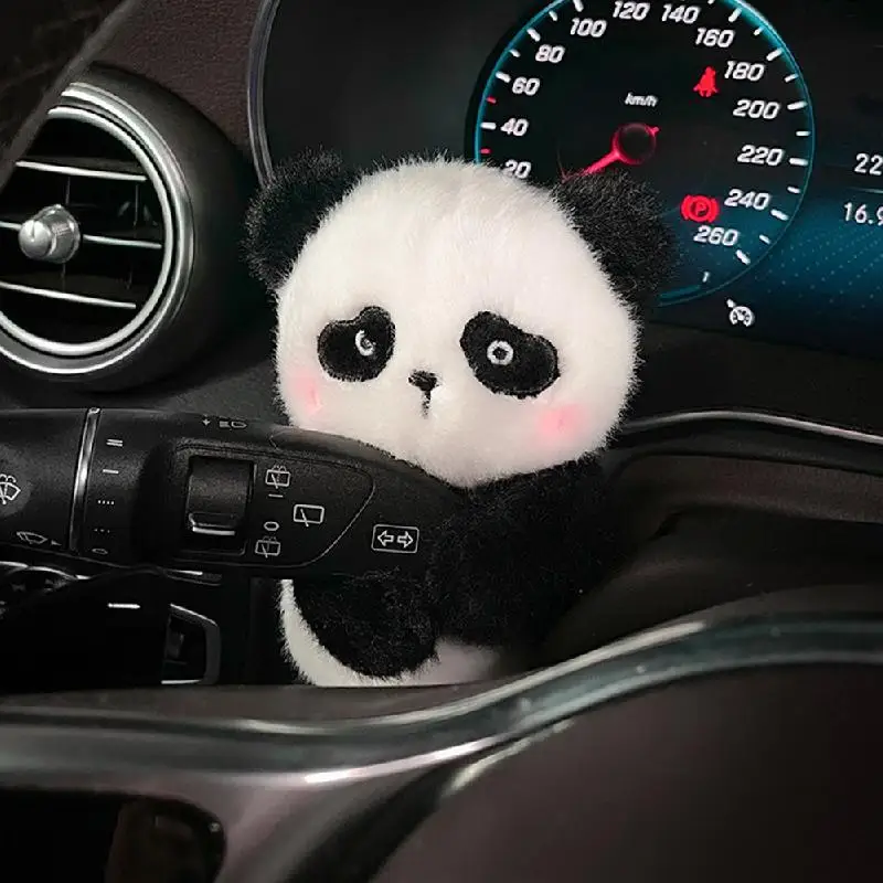 Car Plush Doll Ornaments Cute Panda Column Shifter Turn Signal Wipe Lever Decoration Accessories For Tesla Mercedes Benz