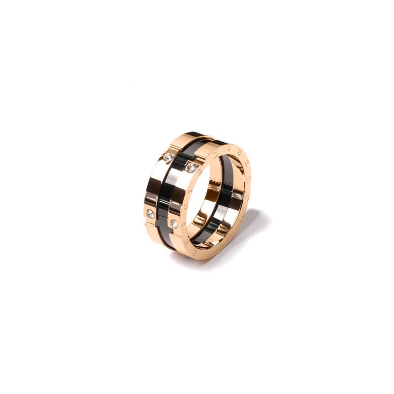 

Wide Black Ceramics Ring for Men Women Fashion Brand BELOVED Zircon 18KGP Rose Gold Titanium Steel Charm Jewelry Gift(GR287)