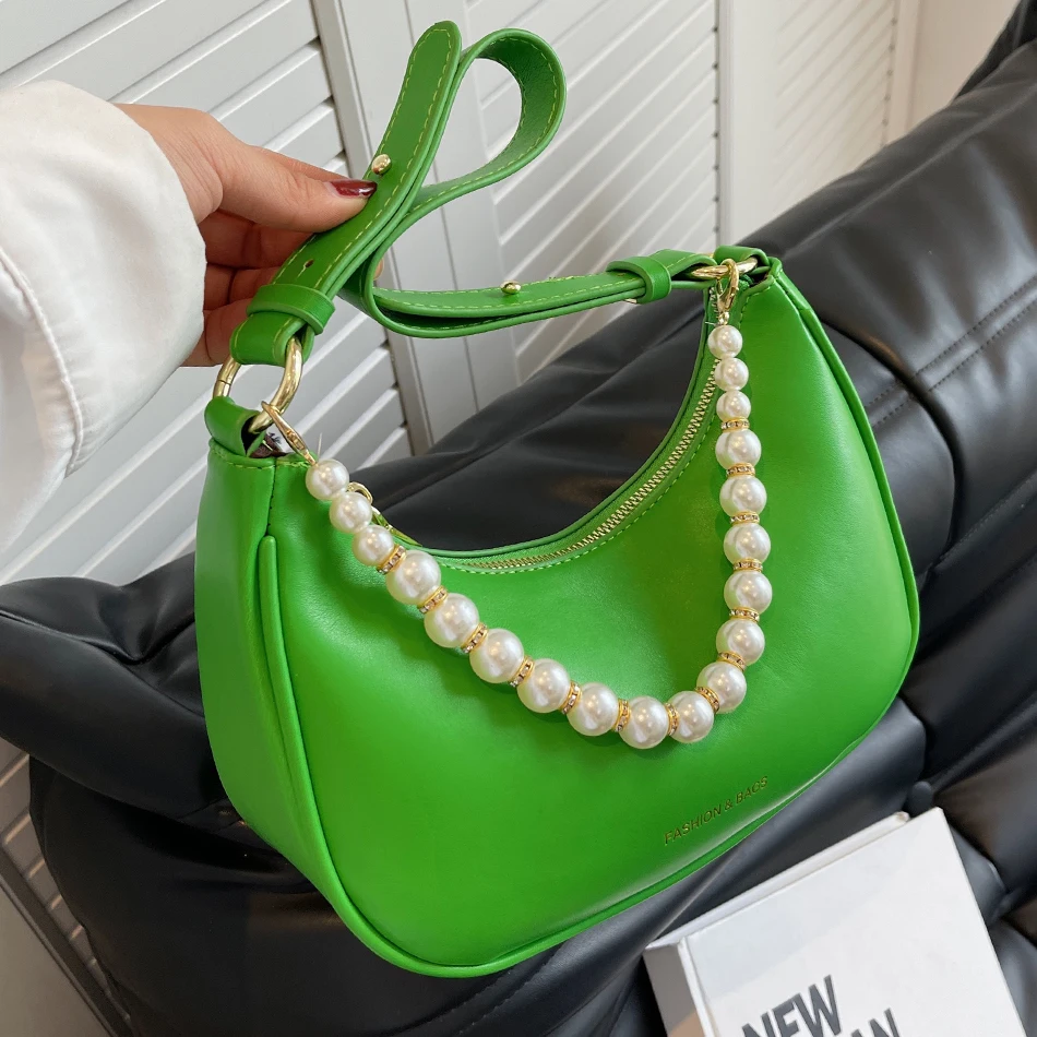 

Trend Women's Half Moon Bag Fashion Pearl Underarm Bags for Women 2022 New Summer Ladies Shoulder Crossbody Bag Luxury Handbags