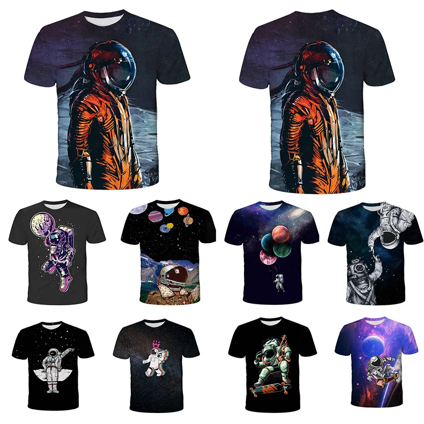 

2021 Cosmos Planet Space Galaxy Astronaut 3D T-Shirt Children Moon Print Star Sky Boys Girls Kids Fashion Tshirt