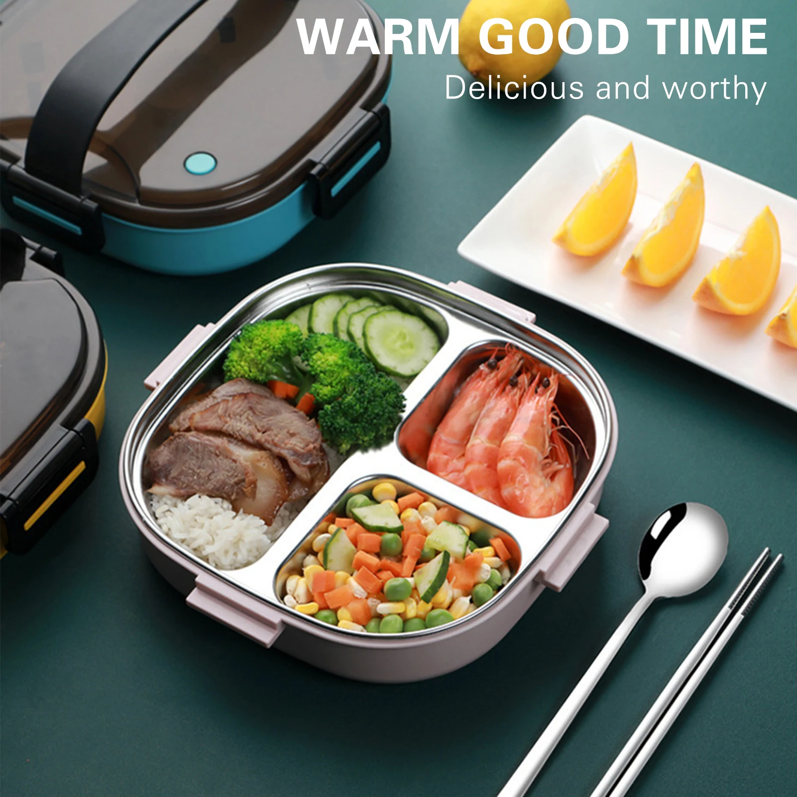 

304 Stainless Steel Lunch Box Portable 3 Compartment Bento Box Refillable tableware Thermal lunch box Handheld Breakfast Box