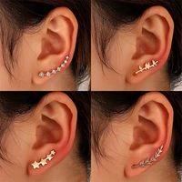 european and american simple fashion no hole ear clip star leaves zircon u shaped copper ear bone clip niche earrings female