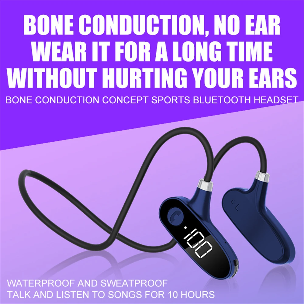 

New Wireless Bone Conduction Headphones Sport Waterproof Ear hook Earphone Bluetooth-Compatible Hands-free Headset With Mic LCD