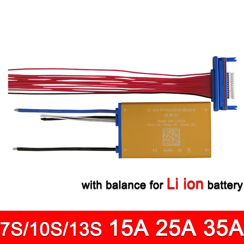 

Super Thin BMS for Li ion Battery 7S 10S 13S 24V 36V 48V Protection Board 15A 25A 35A BMS with Balance Function Temp Sensor