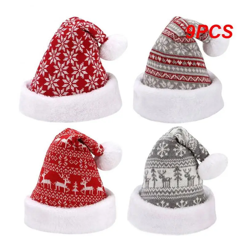 

9 шт. зимняя утолщенная вязаная бархатная шапка со снежинками и оленями для взрослых, рождественские подарки на новый год