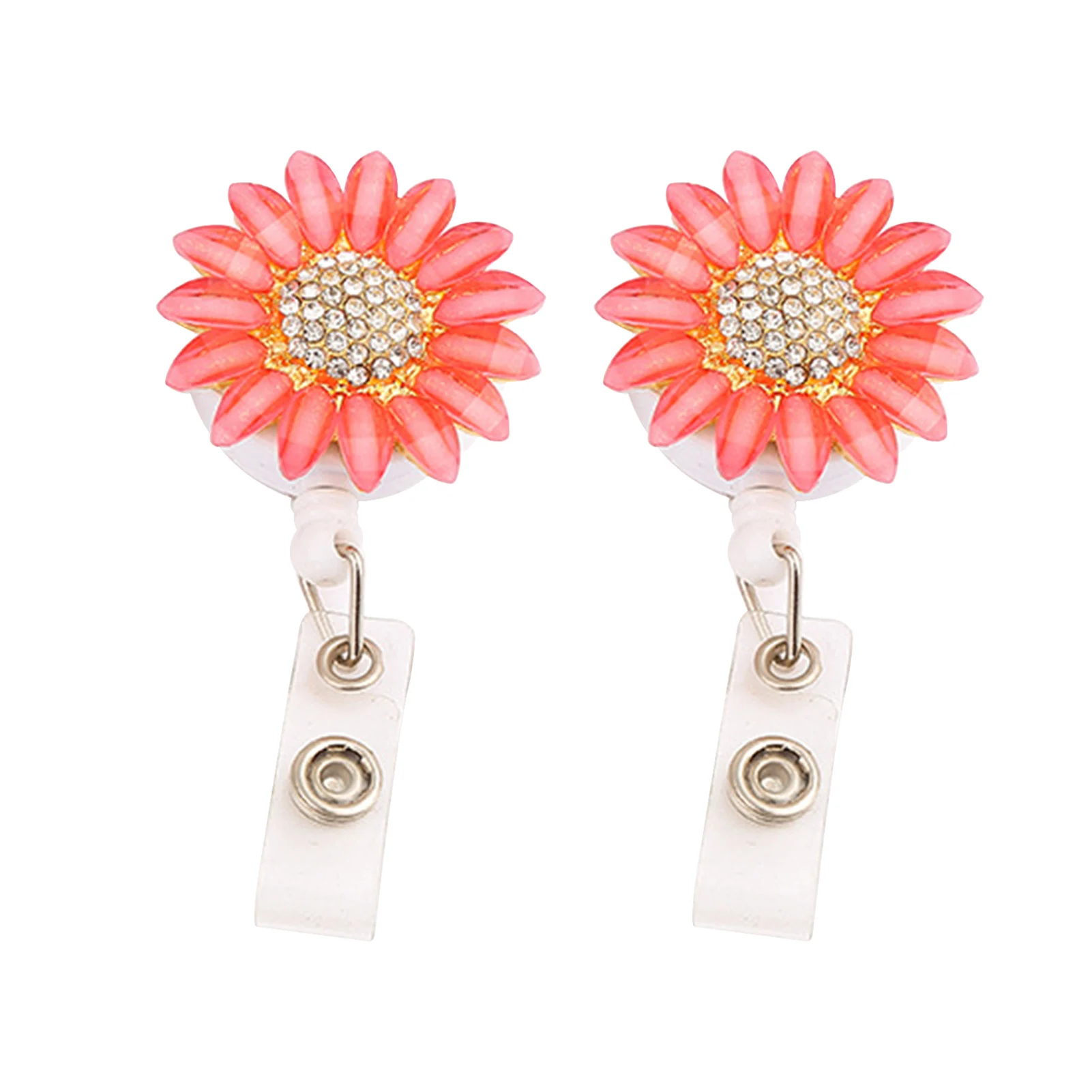 

2pcs Exquisite Teacher Crystal Rhinestone Easy Match Badge Holder Reel Clip Lanyard Student Name Tag Retractable Design Wide Use