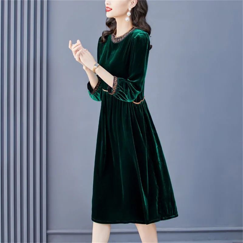 Шелковое бархатное платье из шелка тутового шелкопряда Золотое женское