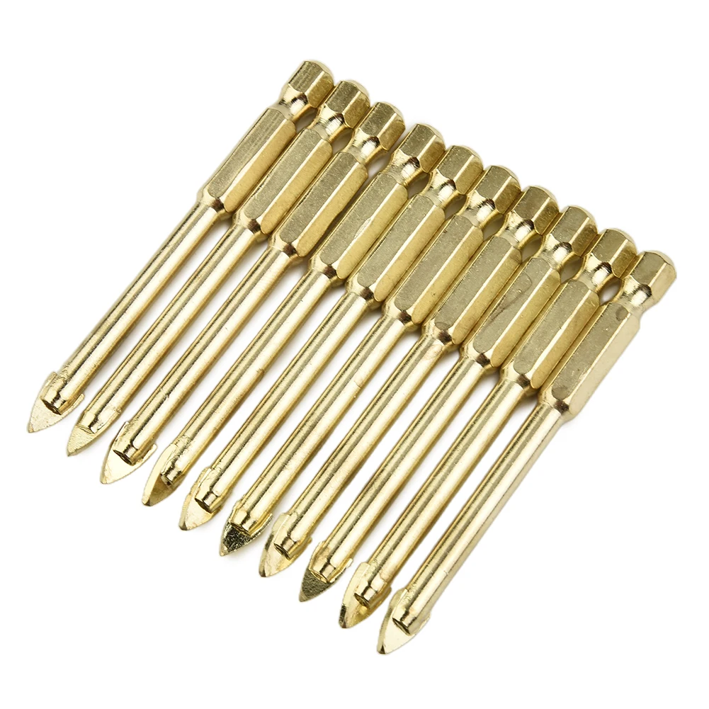 

10pcs 6mm Titanium Superhard Alloy Ceramic Tile Glass Drill Bits Spear Head Hexagon Flat Drill Power Tool Cement Wall Drill Bit