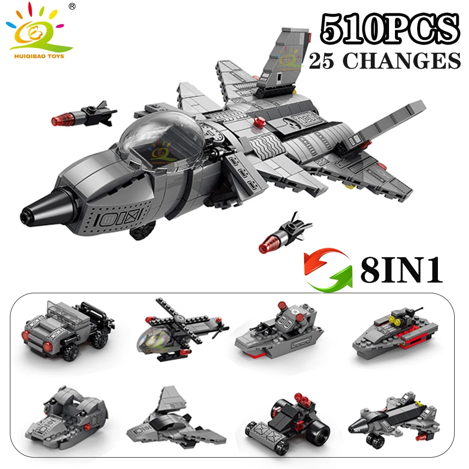 Huiqibao 8-в-1 J-20 Fighter Jet Модель Строительные блоки Набор 510 шт. DIY WW2 City Landmarks Маленькие