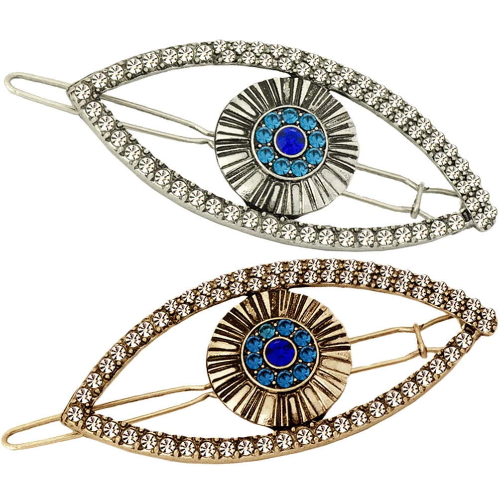 

2 Pcs Hairpin Crystal Clips Barrettes Women Pins Evil Eye Modeling Hairpins Alloy Girls Bride Pretty