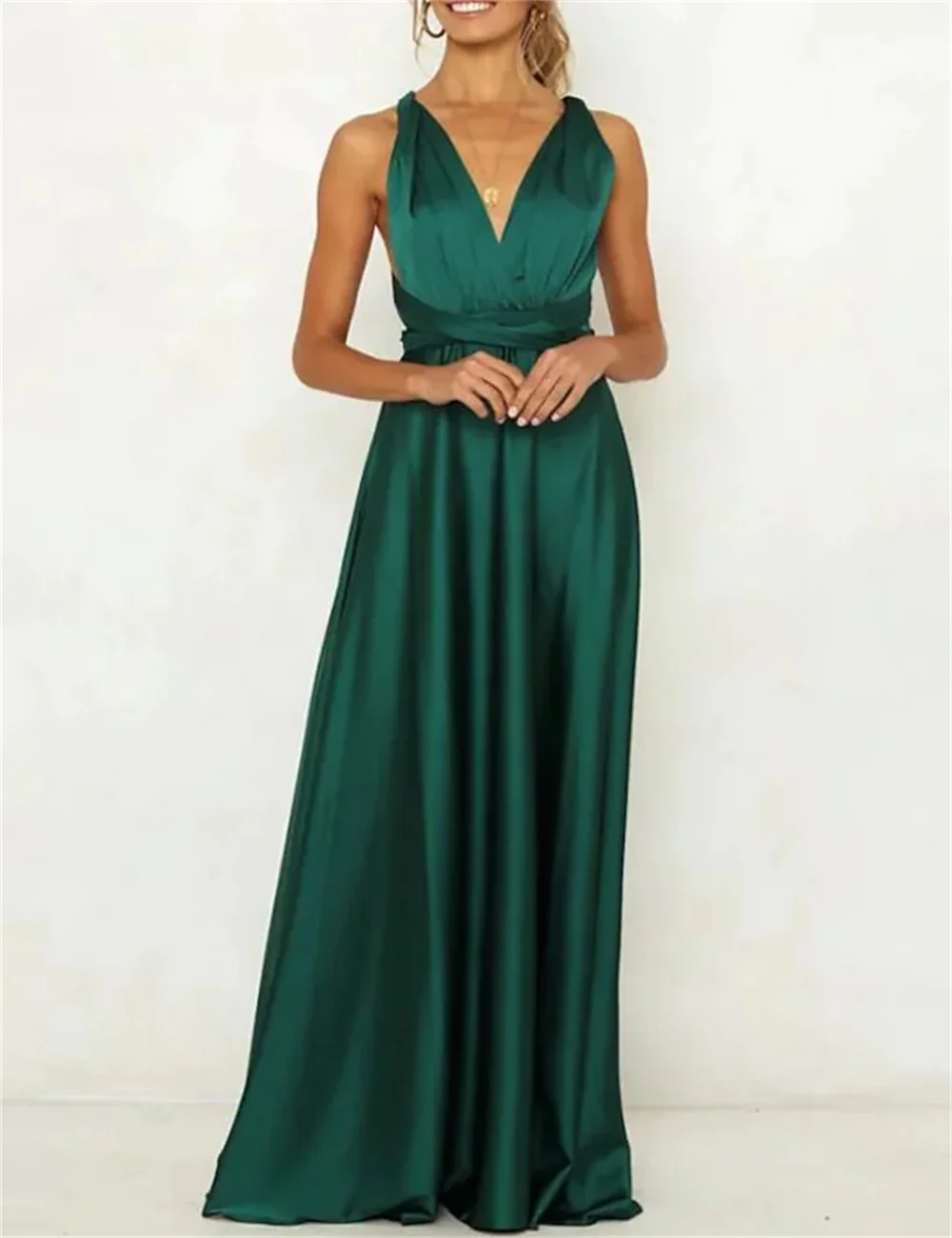 

Formal Occasion A-Line Evening Gown Elegant Dress Party Wear Floor Length Sleeveless V Neck Charmeuse Backless with Bows 2023