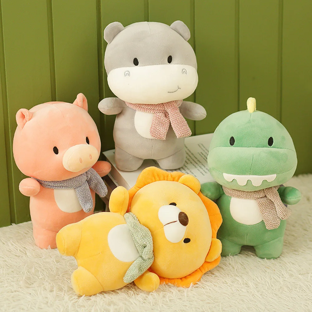 

New Lovely Piggy Hippo Dinosaur Lion Plush Toys Cute Animals Pillow Soft Stuffed Doll for Kids Cushion Home Decoration