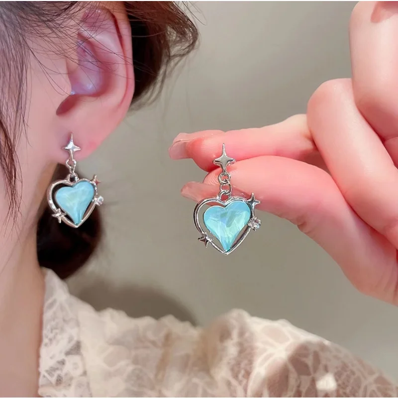 

New Korean Fashion Retro Sweet Cute Heart Love Star Cross Pendant Earrings Women Charm 90s Y2K Goth Party Jewelry Gifts