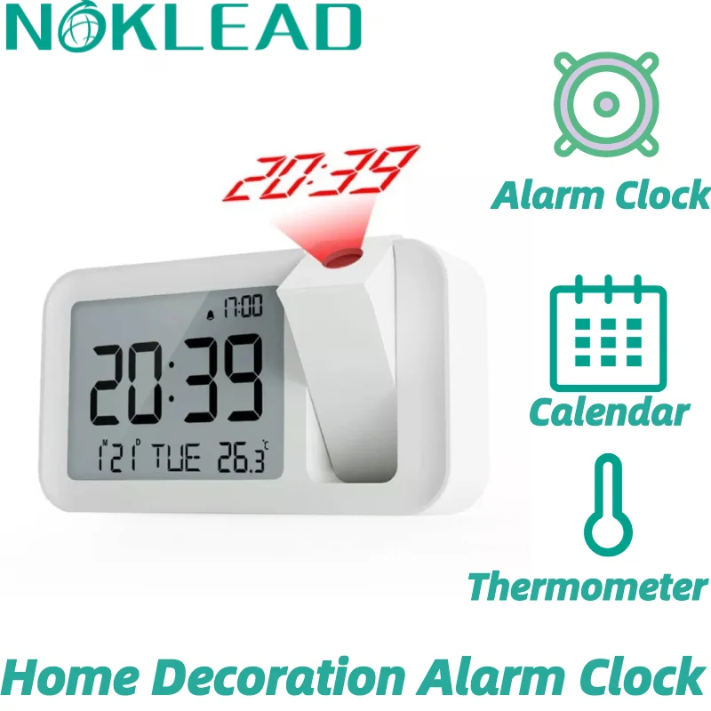 

NOKLEAD Projectable Clock Led Mirror Digital Alarm Clock Electric Desktop Table Bedside Electronic Alarm with Projection Time