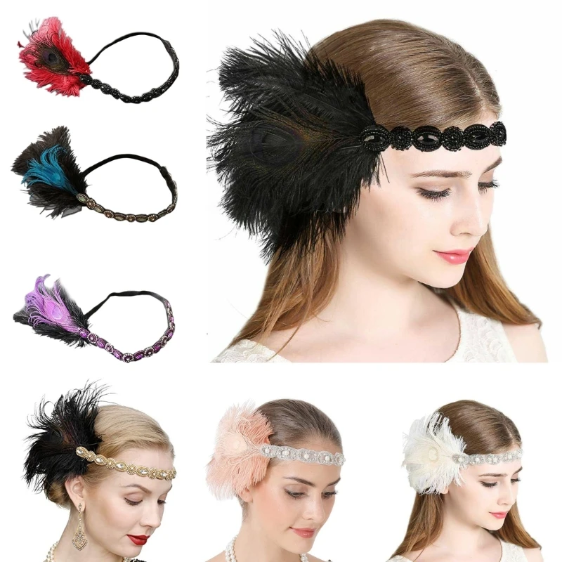 

449B Feather Headpiece Woman Carnivals Gatsbys Headpiece Masquerade Headpiece Mardi Gras Headpiece Feathers Flapper Headband