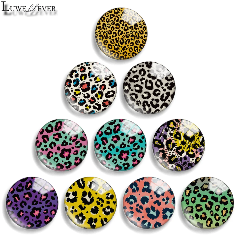 

10mm 12mm 20mm 25mm 30mm 40mm 770 Leopard Print Mix Round Glass Cabochon Jewelry Finding 18mm Snap Button Charm Bracelet