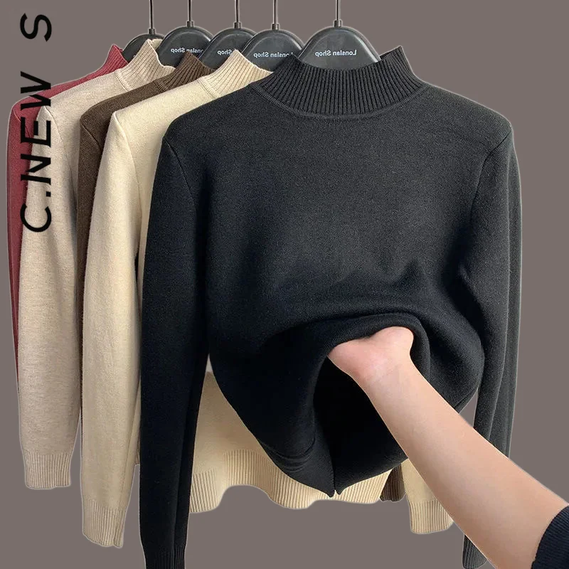 Женский трикотажный свитер C.New S. С высоким воротником и длинным рукавом |